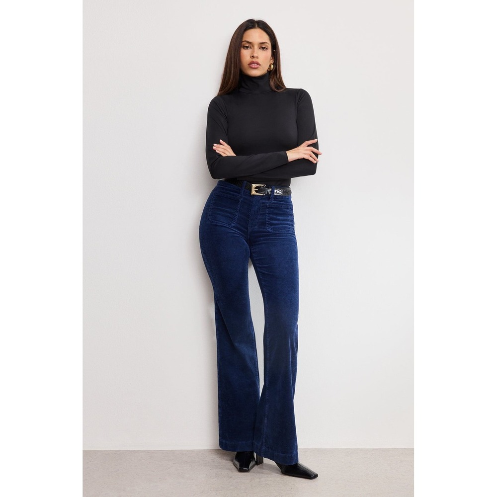 Good American Good Legs Flare Corduroy Pants Size 8/29 Midnight Blue Boho NEW